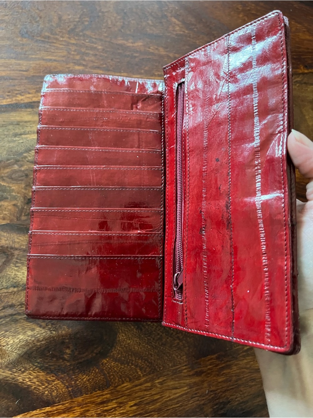 Vintage Eel Skin Wallet Red Bifold Long Exotic Leather Genuine Clutch Retro - Picture 15 of 15